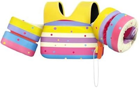 HeySplash Swim Vest for Kids, Toddler Pool Floaties Fit 33-66 Lbs, Children Swimming Vest with Adjustable Strap, Swim Jacket Water Wing Arm Float, Puddle Beach Boat Jumper Boy Girl, Colorful Stripes