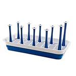 Shinesline Dish Bottle Drying Rack Stand, 10 Pieces Rectangular Plastic Cup Mug Organizer Drainer, Kitchen Accessories Utensils Dryer Tray Holder/Blue