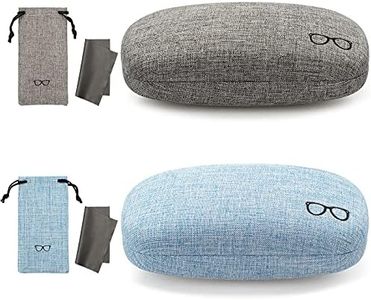 Vemiss Hard Shell Eyeglasses Case Linen Fabrics Large Sunglasses Case Concise (Small,Gray+Black Pouch)
