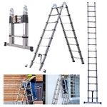 Heavy Duty Telescoping Ladder 5m, Folding Telescopic Ladder Extendable 16 Steps, Can Be Straight Or A-Frame Ladder, EN131 Certification, 150KG Capacity