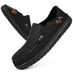 LongBay Men's Microsuede Moccasin Slippers with Plush Fleece Memory Foam Cozy House Shoes for Winter (Dark Black 7 UK)