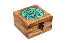 Antique Handmade Wooden Urn Tree of Life Engraving Handcarved Jewellery Box for Women-Men Jewel | Home Decor Accents | Decorative Boxes | Storage & Organiser (4.5" x 4.5" x 2.5", Greenwashed)