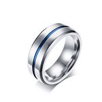 Daesar Stainless Steel Rings for Men Rings 8MM Blue Stripe Silver Rings Men Rings Engraved Size X 1/2