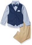 Nautica Boys' 4-Piece Formal Suit Set, Vest, Pants, Collared Dress Shirt, and Tie, Khaki/Navy, 3T