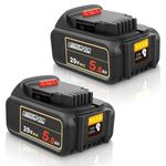 AMICROSS 2 Pack 20V 5000mAh Battery Replacement for Dewalt 20V Battery Compatible with DCB206 DCB200 DCB201 DCB204 20 Volt Lithium-Ion MAX DCD/DCF/DCG Series Cordless Tools & Chargers DCB112 DCB115