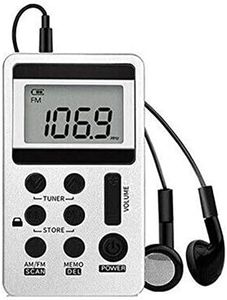 FM/AM Mini Radio Pocket Receiver Portable Digital LCD Stereo Earphone Set USB AU (Silver)