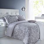 Sleepdown Paisley Grey Duvet Cover and Pillowcase Set Bedding Digital Print Quilt Case Bedding Bedroom Daybed (Double)