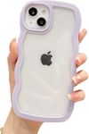 Cat Care Back Cover Compatible with iPhone 14, Adorable Curly Wave Frame Clear Case for Girls and Women, Transparent Soft Silicone TPU Bumper Shockproof Protective Cover (Purple)