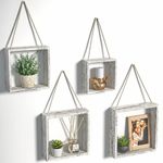 J JACKCUBE DESIGN Floating Hanging Square Shelves Wall Mounted Rustic Wood Cube Display Shelf Shadow Boxes Decorative Boho Home Décor for Living Room, Bedroom, Office, Set of 4 (White) - MK571C