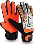 EFAH SPORTS Football Goalkeeper Gloves For Boys kids children adult Soccer Goalie Gloves with Super Grip Palms (Black/Orange, Size 4 suitable for 6 to 9 years old, Ambidextrous)