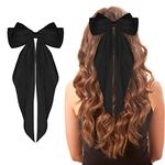 WLLHYF Big Bow Barrettes Long Tail French Ribbon Hair Pins Soft Silky Satin Hair Clip Metal Bowknot Clips 90's Accessories for Party Valentine's Day Women Girl (Black)