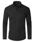 J.VER Men's Long Sleeve Black Dress Shirt Plain Stretch Non Iron Regular Fit Business Casual Formal Shirt with Pocket L