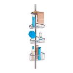 iDesign York Metal Wire Tension Rod Corner Shower Caddy, Adjustable 5'-9' Pole and Baskets for Shampoo, Conditioner, Soap with Hooks for Razors, Towels, Adjustable from 5'-9', Silver