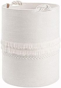 CherryNow Baby Laundry Hamper for Nursery, Tall Laundry Basket for Laundry Room, White Woven Storage Basket for Clothes, Toys, Towels, 16 x 22 inches, 69L