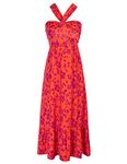 GRACE KARIN Women's 2024 Summer Floral Boho Dress Halterneck Swing A Line Beach Long Maxi Dress Orange Purple XL