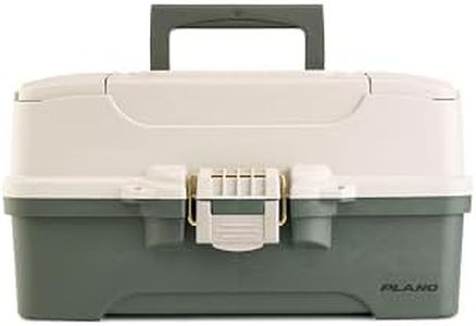 Plano Three-Tray Tackle Box, Green/Tan, Rust-Proof Brass Latch, Top-Access Tray with Deep Storage, Made in the USA, Portable Fishing Gear Storage Organizer