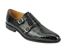 Xposed Mens Real Leather Polished Crocodile Print Double Monk Strap Loafers Formal Slip on Shoes Black [UK 11 EU 45,Black]