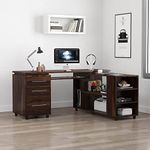 WoodMarwar Solid Sheesham Wood Office Table for Office Work | Wooden Study Table | Table with 3 Drawers, Keyboard Tray & Attached Storage Cabinet for Home, Office & Study Room | Rosewood, Teak Brown