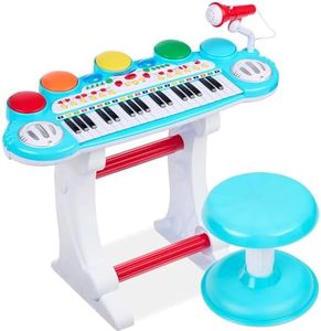 Best Choice Products 37-Key Kids Electronic Musical Instrument Piano Learning Toy Keyboard w/Multiple Sounds, Lights, Microphone, Stool - Multicolor