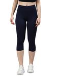 BLINKIN Women's 3/4 Gym Wear Tights for Women with Side Pockets : Perfect for Active Wear, Yoga & Workout - The Ultimate Gym Pants for Women & Girls (204,Navy Blue,Size_S)