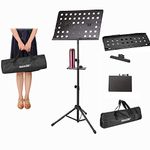 IMAGE 21.6-63 inch Sheet Music Stand Adjustable and Foldable Travel Metal Music Stand with Music Tray, Carrying Bag, and Music Sheet Clip Holder for Instrumental Performance