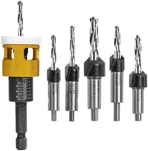 5 Pcs Countersink Drill Bit Set: Replaceable HSS M2 Tapered Bits - 82° Counter Bore with Adjustable Depth Stop, Carbide Drill Bits 1/4” Hex Shank for Wood, Plastic, Woodworking