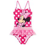 Disney Girls One Piece Swimming Costume, Comfortable Stretchy Swimsuit - Girls Gifts (Pink Minnie, 2-3 Years)