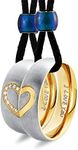 Aienid Matching Necklace, Stainless Steel Necklaces 2Pcs Couple Ring Heart Pendant Necklaces for Promise, Metal, Cubic Zirconia