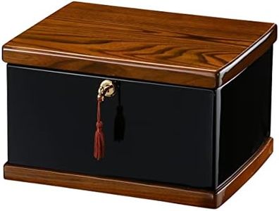Howard Miller Memorial Elegant Brown Elm Jewelry Box with Lock, Velvet Lining | Premium Storage Chest for Rings, Necklaces, and Watches | Classic Design with Tassel & Secure Gold-Plated Lock