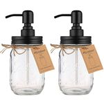 Plomkeest 2-Pack 16oz Mason Jar Soap Dispenser Clear Glass Jar Soap Dispenser with Stainless Steel Pump Liquid Soap Dispenser for Bathroom,Kitchen Decor