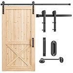 Signstek 6FT Sliding Barn Door Hardware Kit Heavy Duty with Door Hook and 2 Handles - Easy to Install -Smoothly and Quietly - Fit 1 3/8-1 3/4" Thickness -Black (I Shape Hanger)