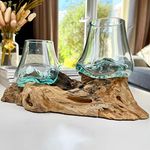 Darthome Double 10cm Molten Glass Bowls Tree Root Stand Hand Blown Wood Decoration Gift