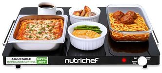 NutriChef Electric Food Warming Tray – Sleek Glass Hot Plate with Adjustable Temperature for Buffet Dinners, Parties & Entertaining, Energy Efficient, 23.23 x 17.32 x 0.22 in (Black)