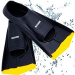 Swimming Training Fins Swim Flippers Travel Size Short Blade For Snorkeling Diving Pool Activities. Open Water Equipment for Men, Women & Children New Bright Colours + Mesh Bag (30-32 XS, black-yellow