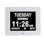 Newest 8 Alarms Digital Clock, Extra Large Display Digital Day Calendar Clock with Non-Abbreviated Day & Month Alarm Clocks for Seniors Impaired Vision Dementia Elderly Alzheimer