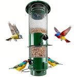 Squirrel Proof Bird Feeder for Outdoors, 4 Port Hanging Metal Wild Bird Feeder with Weight-Activated Perches, 3LB Large Capacity Chew-Proof Weather Resistant Bird Feeder Outside, Green