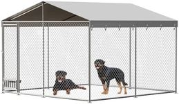 GarveeLife Outdoor Dog Kennel, 10x10FT Large Dog Kennel with Feeding Device, Metal Ties, Waterproof Cover, Rainproof Roof, Large Metal Dog House for Outdoor Garden Yard as Show One Size