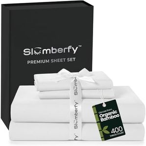 Slumberfy 4-Piece 400 TC Viscose Derived from Bamboo Sheets, Cal-King Size - 1 Fitted, 1 Flat, 2 Pillow Cases - Deep Pocket Cooling Viscose-Bamboo Bed Sheets in Magnetic Closure Gift Box, White