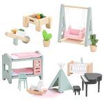 Dolls House Furniture, Wooden Dollhouse Furniture Set, Wooden and Plastic Furniture Set, Patio and Babyroom Set, 20 PCS Dollhouse Accessories Pretend Play Furniture Toys for Boys Girls & Toddlers