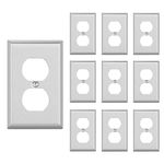 DEWENWILS 10-Pack Metal Wall Plates, Duplex Outlet Cover Plate for Receptacle, Switch, Corrosion Resistant, Standard Size, Brushed Finish, Silver