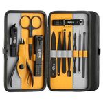 Beauté Secrets Essentials Manicure Set Nail Clippers, Stainless Steel Nail Scissors Grooming Kit, Acne needle, Blackhead Tool Leather Travel Case (Grey Yellow)