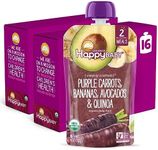 Happy Baby Organics Stage 2 Baby Food Pouches, Gluten Free, Vegan & Healthy Snack, Clearly Crafted Fruit & Veggie Puree, Purple Carrots, Bananas, Avocados & Quinoa, 4 Ounces (Pack of 16)