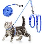 Cat Harness and Lead Set - Escape Proof Cat Harnesses Soft Adjustable Kitten Harness with Paw and Fish-Bone Patterns for Outdoor Walking (Blue)