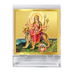 DIVINITI 24K Gold Plated Foil Goddess Durga Mata Photo Frame for Car Dashboard, Car Idol, Table Décor|ACF 3A Acrylic Car Frame|Religious Prayer Pooja Frame for Gift (5.8x4.8 CM)