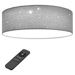 Navaris Flush Mount Ceiling Light - 12.6" Diameter Drum Lamp Shade LED Fixture with Remote Control - Bedroom Nursery - Light Gray with Star Effect