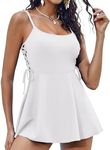 AI'MAGE Tankini Swimsuits for Women High Waisted Tummy Control Bathing Suits 2 Piece Swim Dress with Skirt White