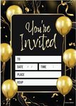 Kirsten McMillan 32 Black Gold Balloons Party Invites - Party Invitations Adult - A6 Birthday Party Invitations with Envelopes – Designed and Printed in the UK