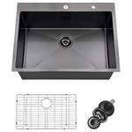 28 Inch Drop in Black Stainless Steel Kitchen Sink, Doirteal 28 x 22 x 10 Inch Matte Black Kitchen Sink 16 Gauge Stainless Steel Topmount Single Bowl Sink Single Basin with Bottom Grid