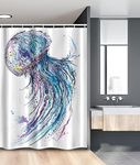 Ambesonne Jellyfish Stall Shower Curtain, Aqua Colors Art Ocean Animal Print Sketch Style Creative Sea Marine Theme, Fabric Bathroom Decor Set with Hooks, 54" W X 78" L, Blue White