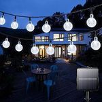 Solar String Lights Outdoor Waterproof,50LED Crystal Globe Solar String Lights,8 Mode 7M/24Ft Outdoor Solar Powered String Lights for Garden,Patio,Christmas,Parties,Wedding,Festival (Cool White)